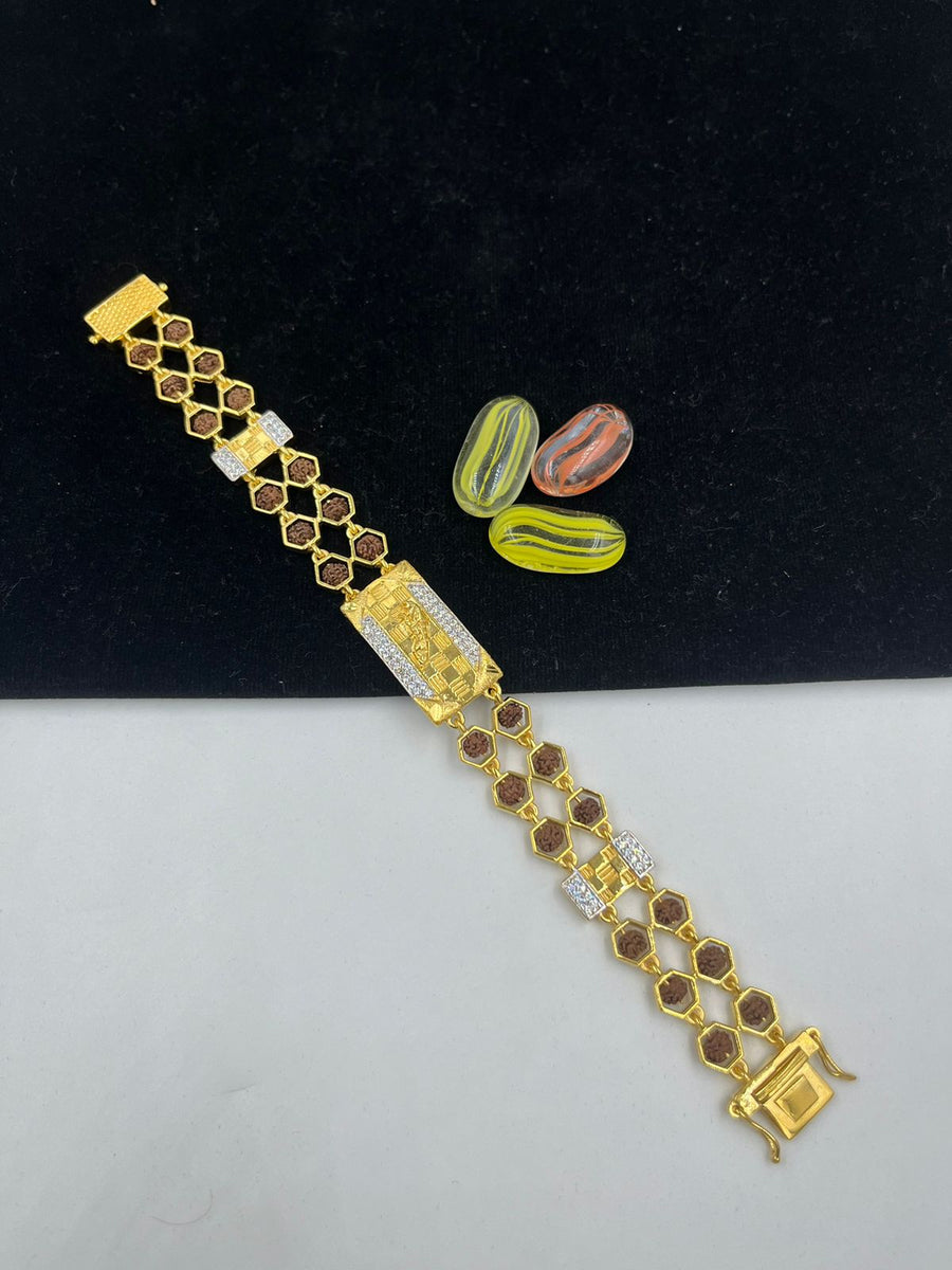 GRAM GOLD FORMING BROWN RUDRAKSHA JAGUAR BRACELET FOR MEN DESIGN A-165
