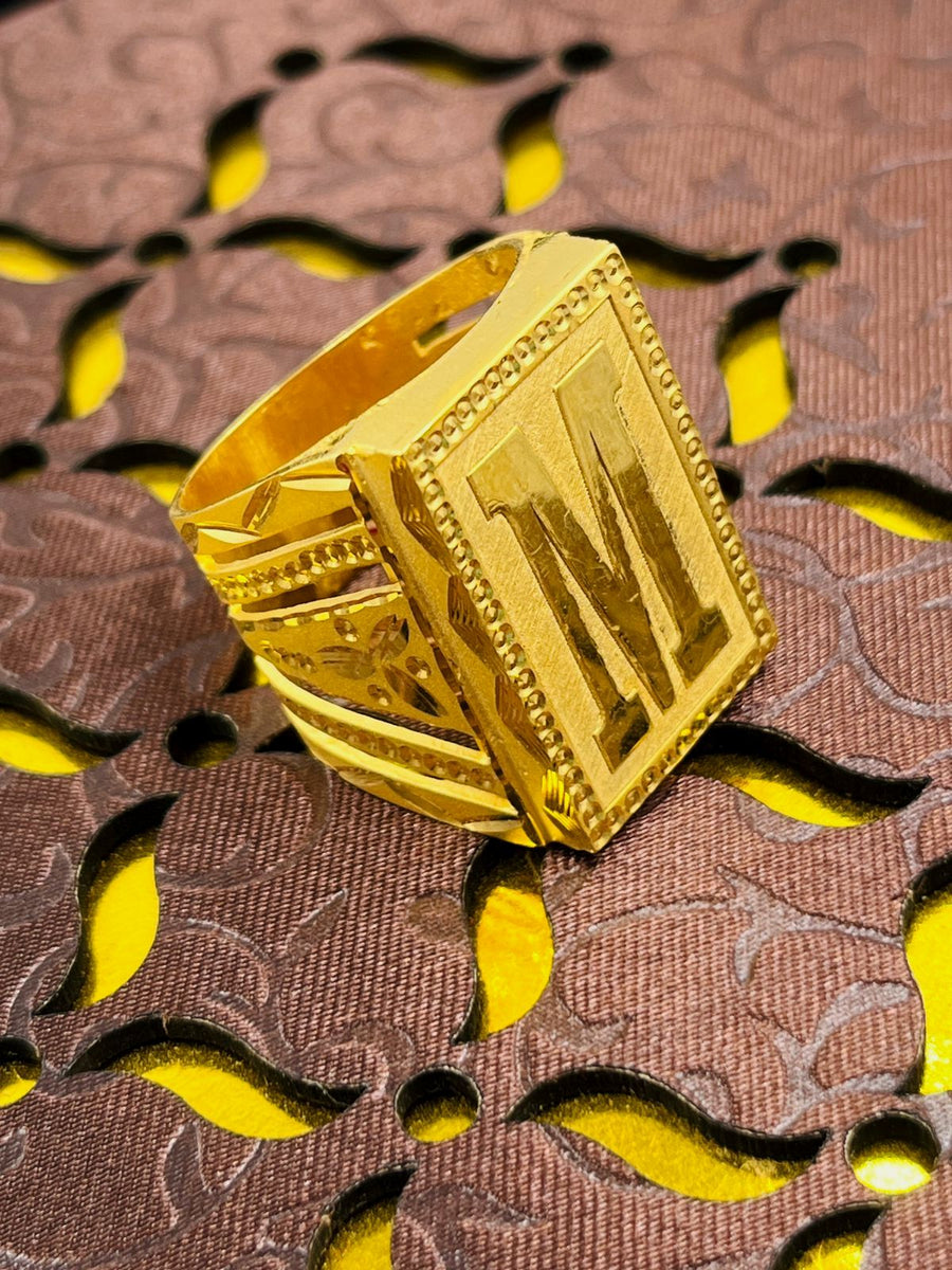Alphabet Ring Design For Boys GRAM GOLD M LETTER RING FOR MEN DESIGN A-1027  – Radhe Imitation