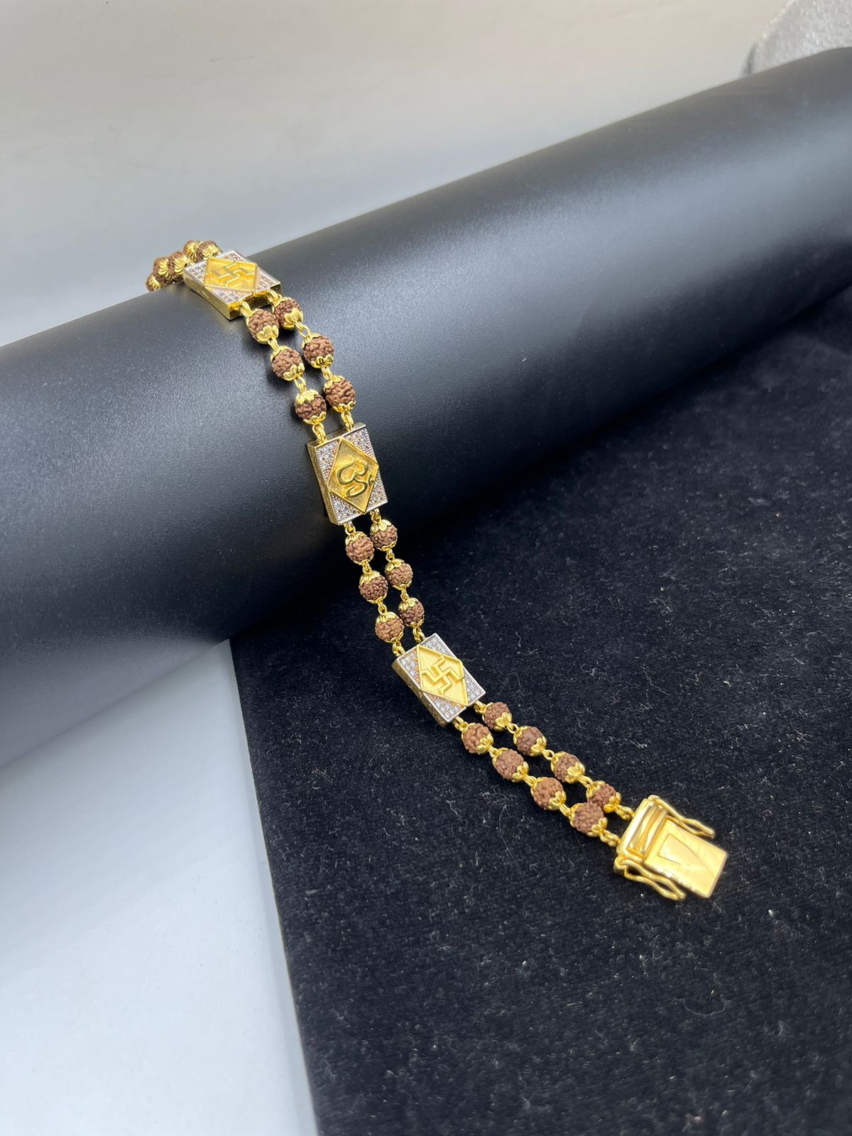 1 Gram Gold Plated Om Glittering Design Rudraksha Bracelet for Men - Style  C865 – Soni Fashion®