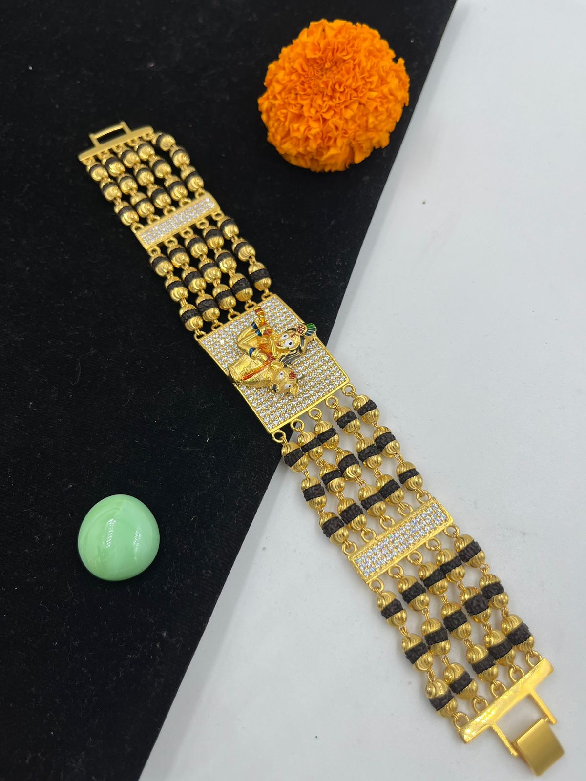 1 GRAM GOLD FORMING RAM WITH RUDRAKSHA BRACELET FOR MEN DESIGN A-104 –  Radhe Imitation