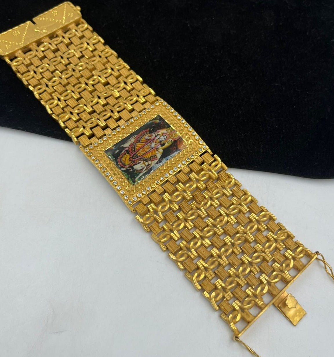 Rakshabandhan Special RADHA KRISHNA Gold Bahubali Leather Kada Bracelet (  Set Of 1pc )..