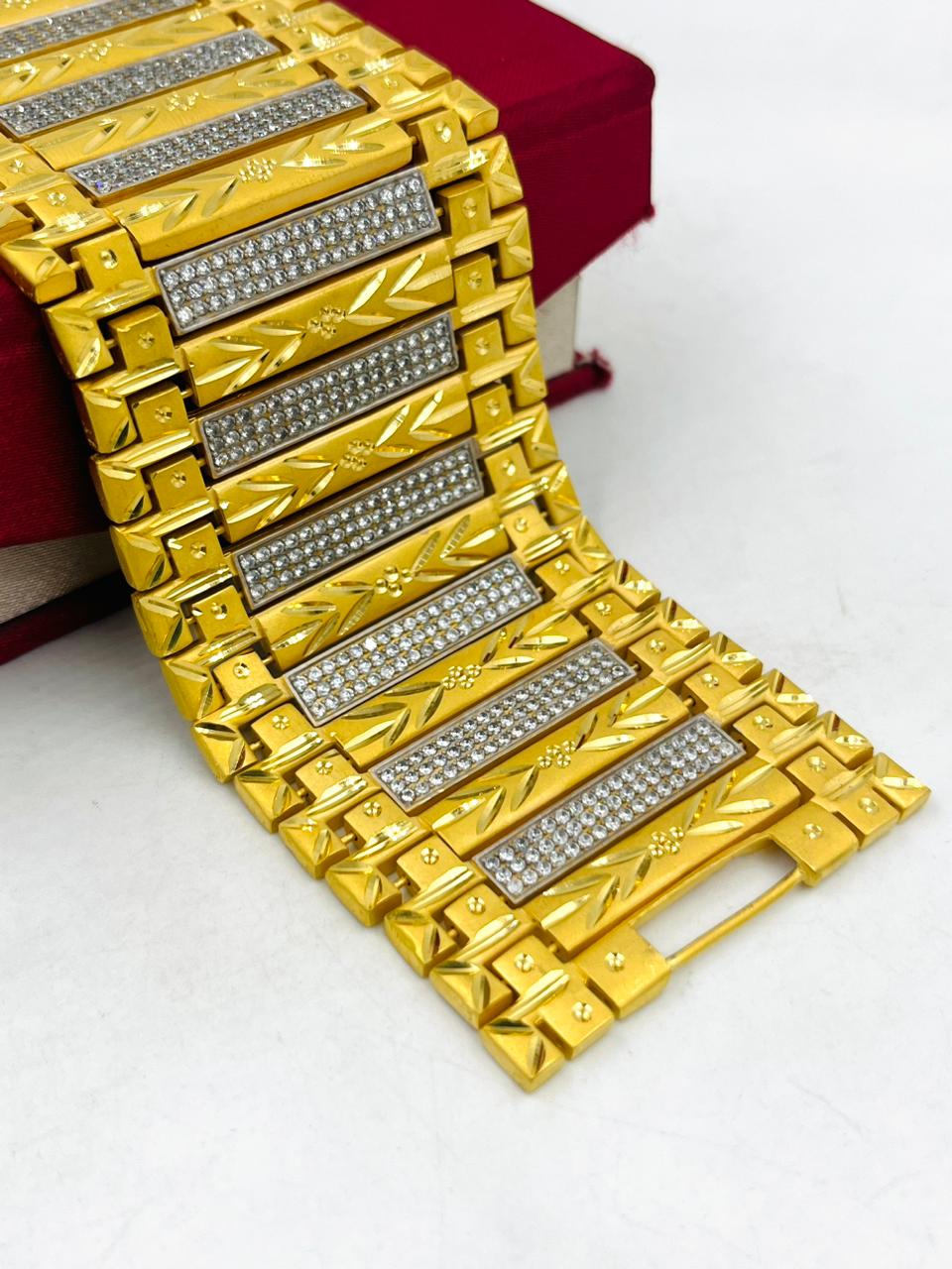 1 GRAM GOLD FULL DIAMOND HEAVY BRACELET FOR MEN DESIGN A-274 – Radhe  Imitation