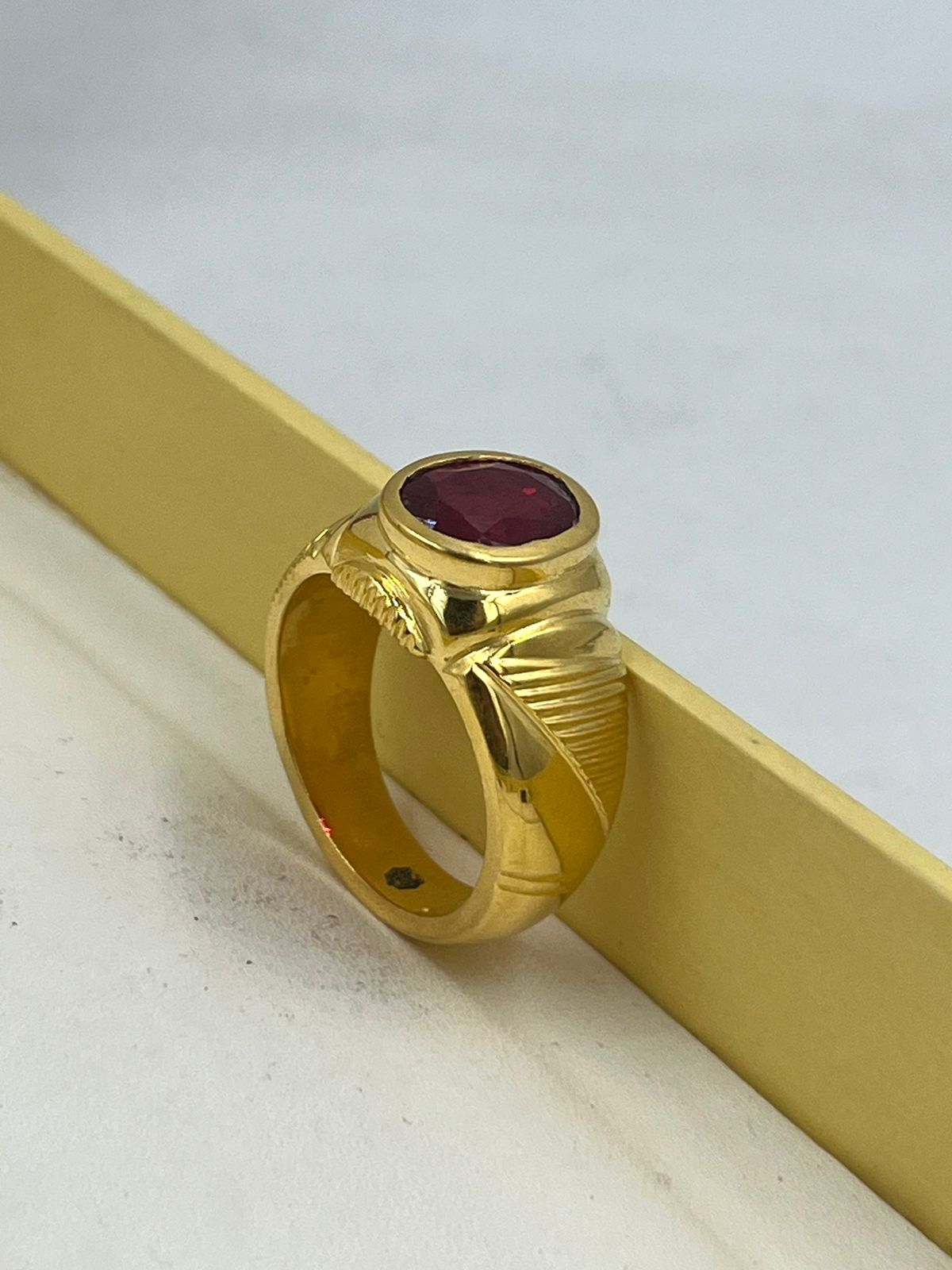 Buy Pure Impon Red Coral Gold Design 1 Gram Gold Pagadam Ring for Women
