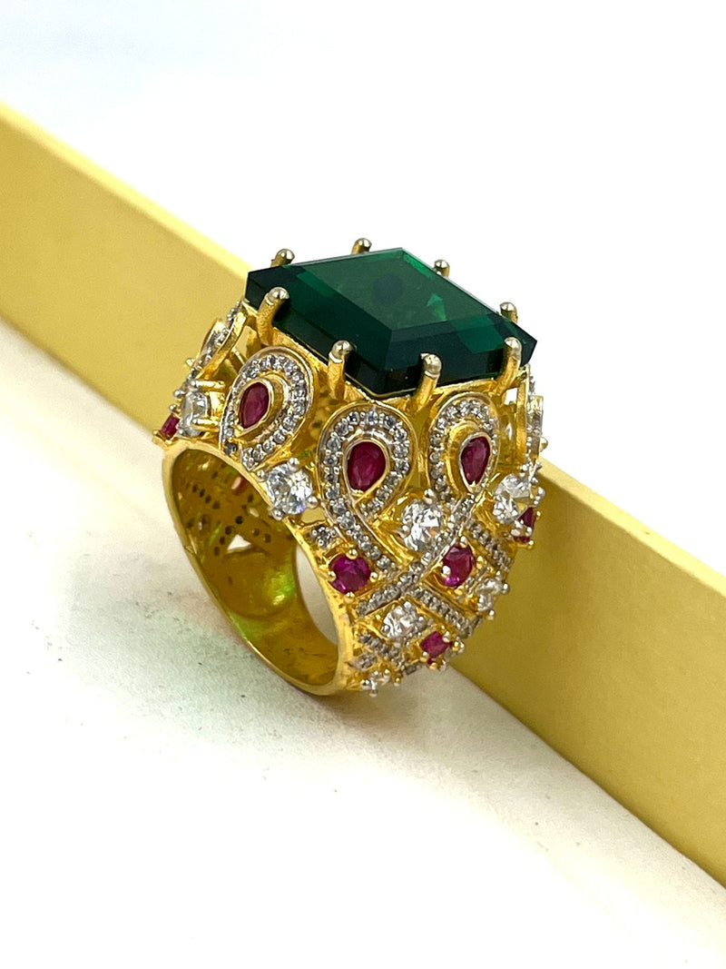 GRAM GOLD FULL DIAMOND WITH BIG STONE RING FOR MEN DESIGN A-824
