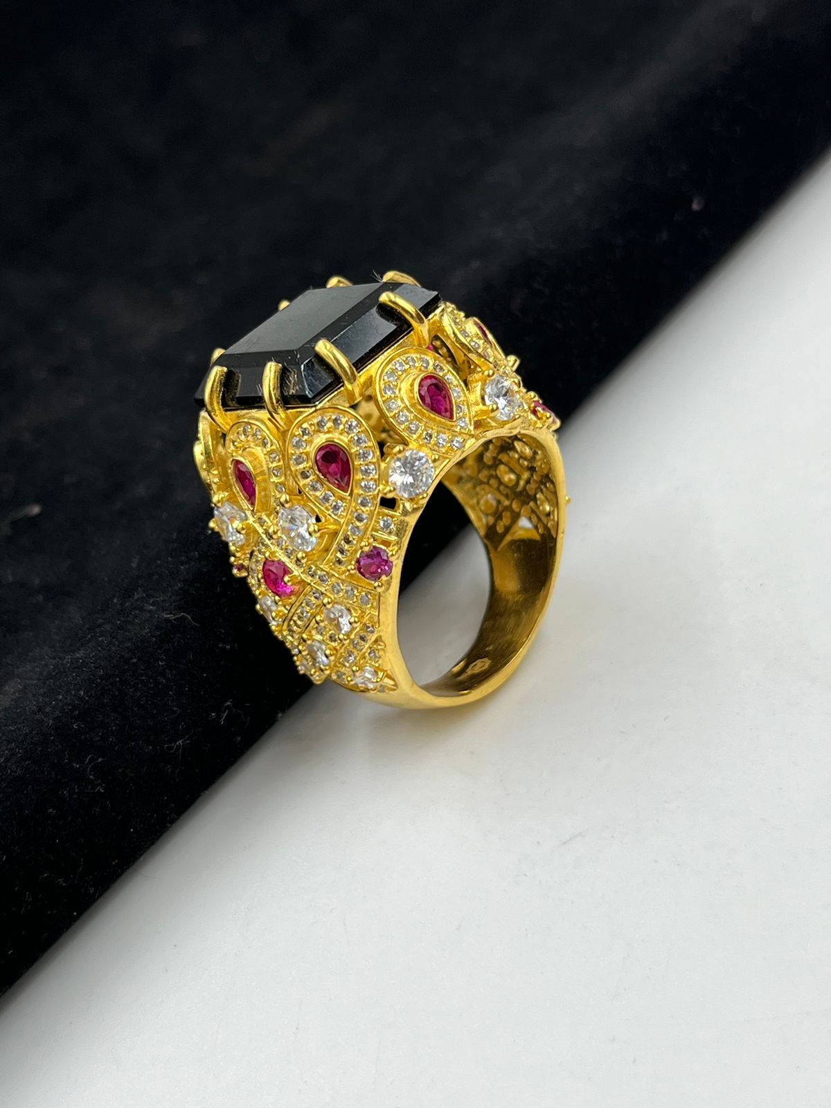 GRAM GOLD FULL DIAMOND WITH BIG STONE RING FOR MEN DESIGN A-935